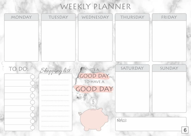 Tablica suchościeralna Weekly planner 413 - Wzór graficzny. Szare tło z białymi prostokątami na dni tygodnia i elementami