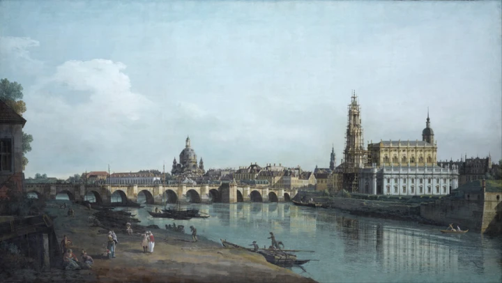 Reprodukcja Dresden seen from the Right Bank of the Elbe, Canaletto, Bernardo Bellotto - Wzór graficzny. Obraz przedstawia