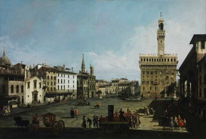 Reprodukcja Piazza della Signoria in Florence, Canaletto, Bernardo Bellotto - Wzór graficzny. Przestrzeń miejska