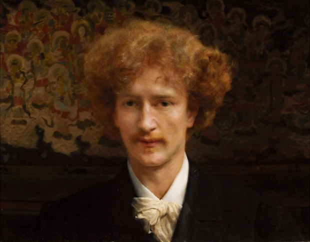 Reprodukcja Portret Ignacego Paderewskiego, Lawrence Alma-Tadema - Wzór graficzny. Mężczyzna z kręconymi włosami, w ciemnym