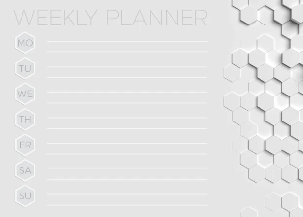 Tablica magnetyczna suchościeralna Weekly planner 423 - Wzór graficzny. Grafika przedstawia szereg heksagonów na jasnym tle