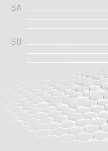 Tablica suchościeralna w zbliżeniu na nadruk z dniami tygodnia SA i SU oraz grafiką 3D