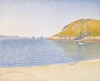 Reprodukcja Port of Saint-Cast, Paul Signac - Wzór graficzny. Obraz przedstawia widok na morze, łodzie i wzgórza w tle