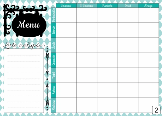 Tablica suchościeralna menu 432 - Wzór graficzny. Grafika w kształcie prostokąta z rombami w kolorze miętowym i białym