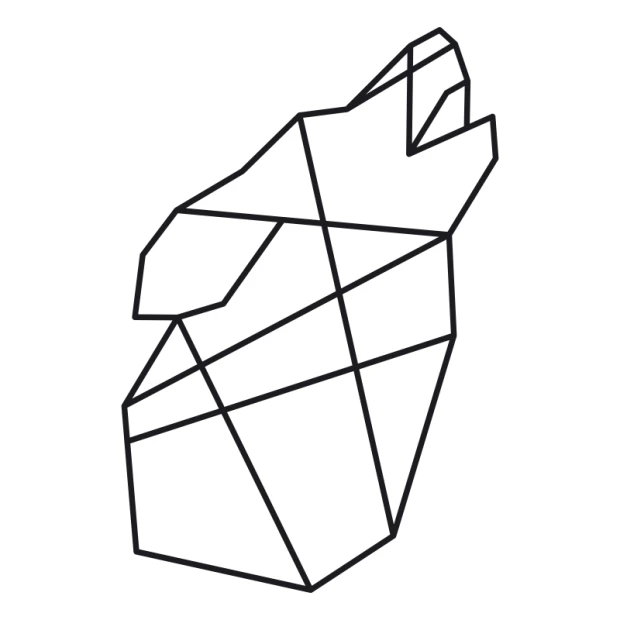 Szablon malarski z geometrycznym wzorem wyjącego wilka na białym tle, przedstawiający wizualizację wzoru