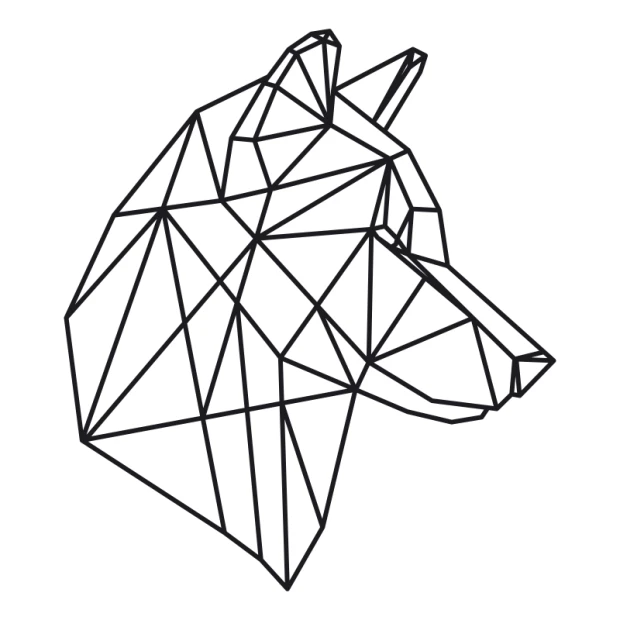 Szablon na ścianę wilk 2478 - Wzór graficzny. Wzór o kształcie głowy wilka z geometrycznymi liniami i trójkątami