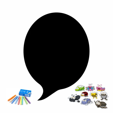 Tablica magnetyczna kredowa dymek 167 - Wzór graficzny. Duża czarna chmurka z kolorowymi owadami i kredkami