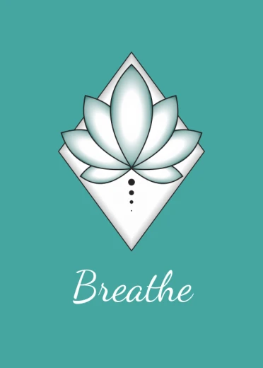 Plakat Breathe 036 - Wzór graficzny. Motyw lotosu w kształcie diamentu z napisem Breathe