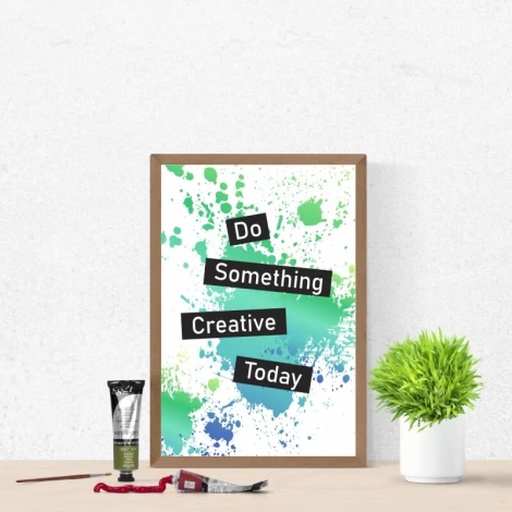 Plakat Do something creative today 038 - Wzór graficzny. Kolorowe plamy w zieleni i niebieskim z czarnymi napisami