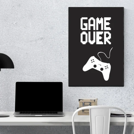 Plakat game over 001 - Aranżacja w biurze. Ściany w jasnym kolorze, minimalistyczne meble i nowoczesny styl