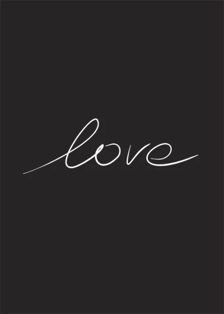 Plakat Love 025 - Wzór graficzny. Na czarnym tle znajduje się napis love w białym, stylizowanym kroju pisma