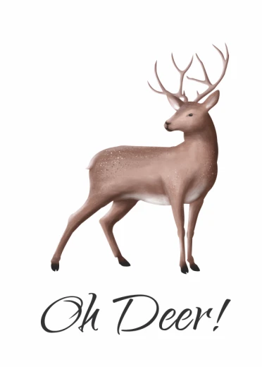 Plakat z nadrukiem brązowego jelenia i napisem Oh Deer! przedstawiony jako wizualizacja na białym tle