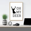 Plakat Oh my deer 007 - Wzór graficzny. Czarny jeleń z dużymi rogami obok napisu w dużych literach