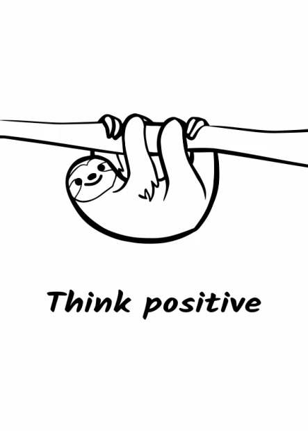 Plakat Think positive 014 - Wzór graficzny. Słonik wisi na gałęzi, a pod nim napis Think positive