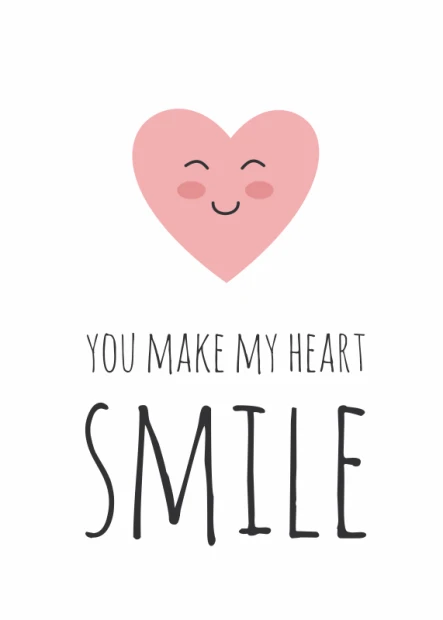 Plakat You make my heart smile 035 - Wzór graficzny. Serce w kolorze różowym z uśmiechem oraz napis w czerni