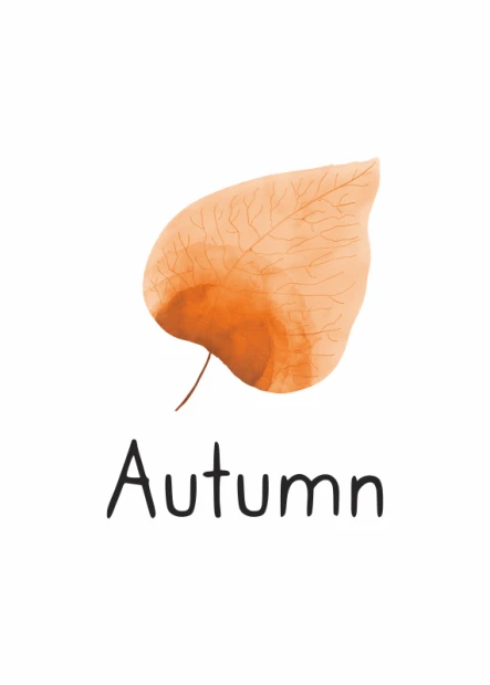Plakat z nadrukiem pomarańczowego liścia i napisem Autumn, przedstawiony na białym tle jako wizualizacja wzoru