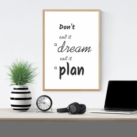 Plakat Dont call it a dream call it a plan 012 - Wzór graficzny. Tekst w różnych czcionkach na białym tle