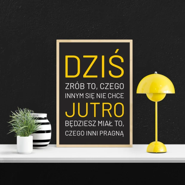 Plakat Dziś, jutro 049 - Aranżacja w nowoczesnym wnętrzu. Ściany w ciemnym kolorze, jasne meble