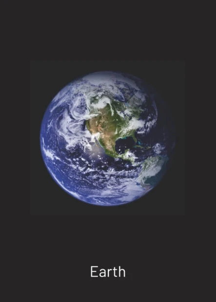 Plakat z nadrukiem planety Ziemia i białym napisem Earth na ciemnym tle, przedstawiony jako wizualizacja wzoru