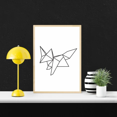 Plakat lis 078 - Wzór graficzny. Grafika przedstawia lisa w formie geometrycznych kształtów