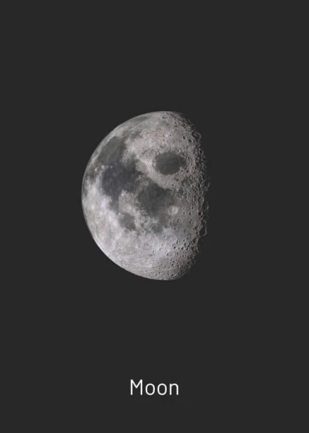 Plakat Moon 065 - Wzór graficzny. Księżyc w fazie, na ciemnym tle, z widocznymi kraterami i detalami
