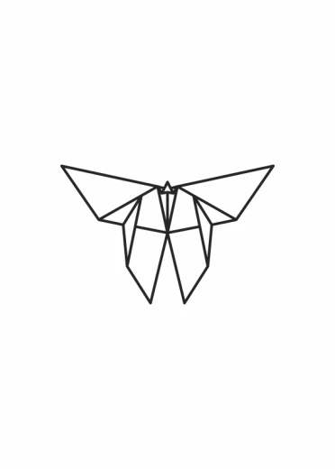 Plakat z czarnym, geometrycznym nadrukiem motyla w stylu origami na białym tle