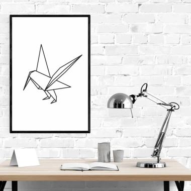 Plakat ptaszek 077 - Wzór graficzny. Grafika przedstawia ptaka w stylu origami, z ostrymi kątami i prostymi liniami