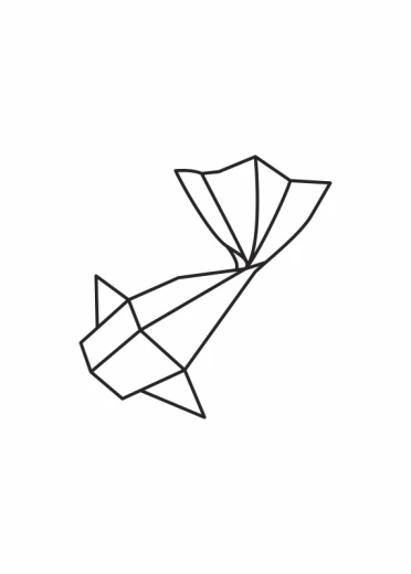 Plakat z czarnym, geometrycznym nadrukiem ryby w stylu origami na białym tle