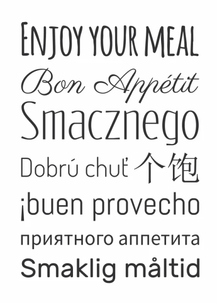 Plakat Smacznego 020 - Wzór graficzny. Tekst w różnych językach o tematyce jedzenia w różnych czcionkach