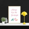 Plakat Always kiss me goodnight 136 - Wzór graficzny. Dwa ptaki w pastelowych kolorach, napis w stylu kaligraficznym
