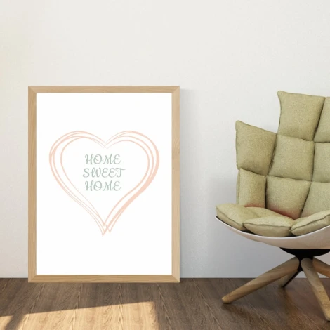 Plakat Home sweet home 131 - Wzór graficzny. Serce z napisem w środku, w pastelowych kolorach na białym tle