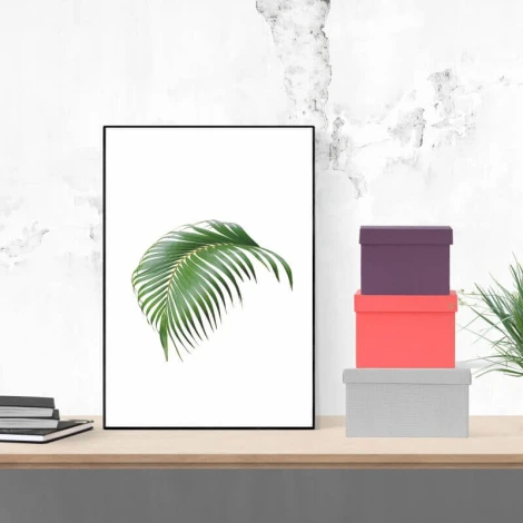 Plakat Liść tropikalny 116 - Wzór graficzny. Zielony liść na białym tle, z widocznymi detalami i naturalnym kształtem