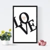 Plakat Love 132 - Wzór graficzny. Duże litery L, O, V, E z sercem w środku. Czarne na białym tle