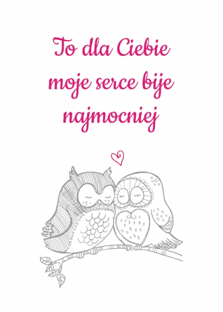 Plakat To dla Ciebie 141 - Wzór graficzny. Dwie sowy siedzące na gałęzi, z sercem nad nimi
