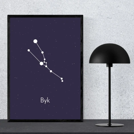 Plakat Znak zodiaku byk 103 - Wzór graficzny. Na ciemnym tle widoczne białe gwiazdy tworzące konstelację byka