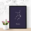 Plakat Znak zodiaku panna 107 - Wzór graficzny. Na ciemnym tle widoczna konstelacja z jasnymi punktami i napisem Panna