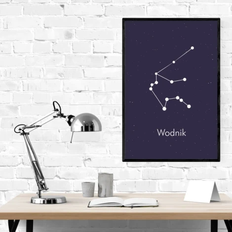 Plakat Znak zodiaku wodnik 112 - Aranżacja w biurze. Ściany w kolorze białym, minimalistyczne meble