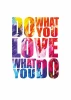 Plakat Do what you love 151 - Wzór graficzny. Kolorowe litery na tle z abstrakcyjnymi wzorami