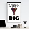 Plakat Dream big 154 - Wzór graficzny. Grafika przedstawia kolorowego słonia z napisem DREAM u góry i BIG na dole