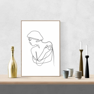 Plakat kobieta 191 - Wzór graficzny. Linia przedstawia sylwetkę kobiety w minimalistycznym stylu