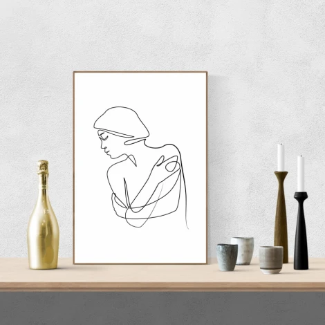 Plakat kobieta 191 - Wzór graficzny. Linia przedstawia sylwetkę kobiety w minimalistycznym stylu