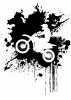 Plakat motocross 189 - Wzór graficzny. Motocykl w ruchu na tle czarnych plam i kropli farby
