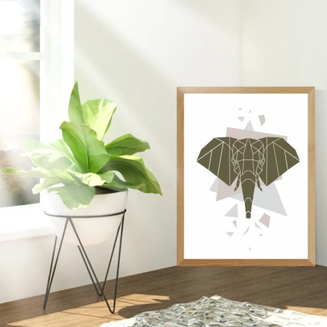 Plakat słoń 160 - Aranżacja w pokoju dziennym. Ściany w jasnych odcieniach, nowoczesne meble i roślinność