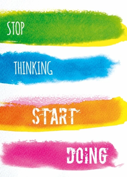 Plakat Stop thinking start doing 146 - Wzór graficzny. Kolorowe pasy w zielonym, niebieskim, pomarańczowym i różowym