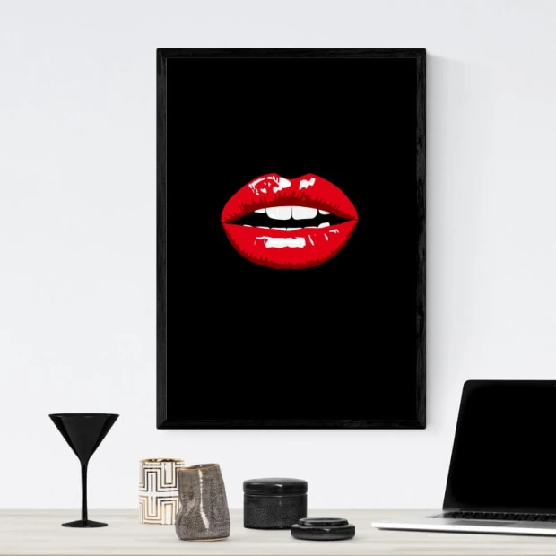 Plakat usta 186 - Aranżacja w salonie. Ciemne ściany i minimalistyczne meble