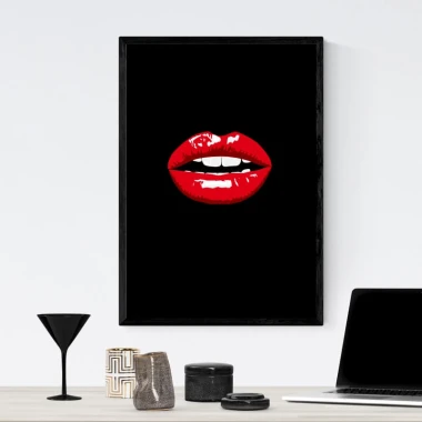 Plakat usta 186 - Aranżacja w salonie. Ciemne ściany i minimalistyczne meble