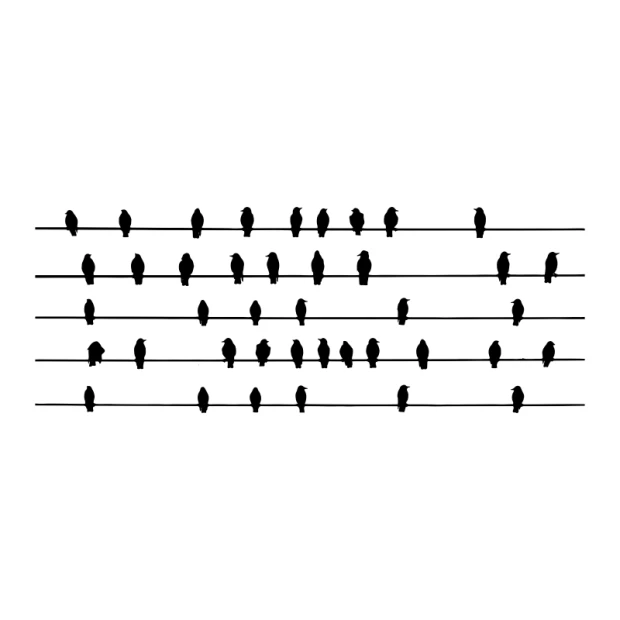 Naklejka na ścianę ptaki 2484 - Wzór graficzny. Grafika przedstawia sylwetki ptaków na poziomych liniach