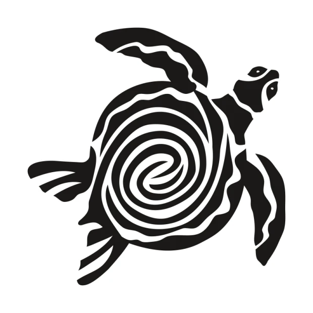 Naklejka na ścianę żółw 2485 - Wzór graficzny. Żółw z spiralnym wzorem na skorupie, z wyraźnymi detalami płetw i głowy