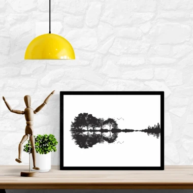 Plakat gitara 223 w nowoczesnym wnętrzu, idealny do ożywienia przestrzeni w stylu loftowym.