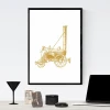 Plakat lokomotywa 202 - Wzór graficzny. Grafika przedstawia lokomotywę w kolorze złotym na białym tle
